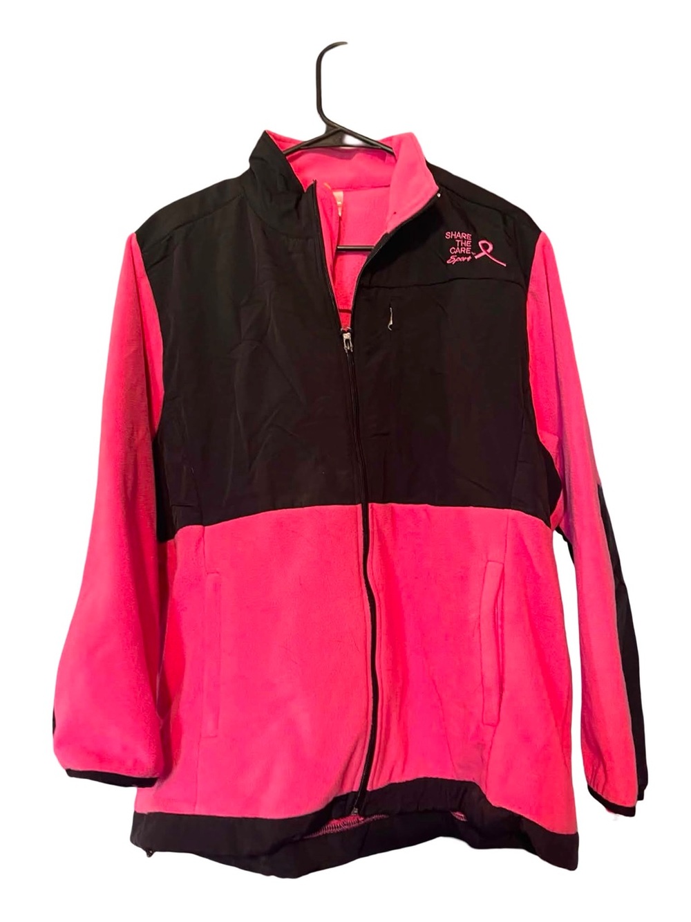 Pink and Black Full-Zip Fleece Jacket with Breast Cancer Ribbon